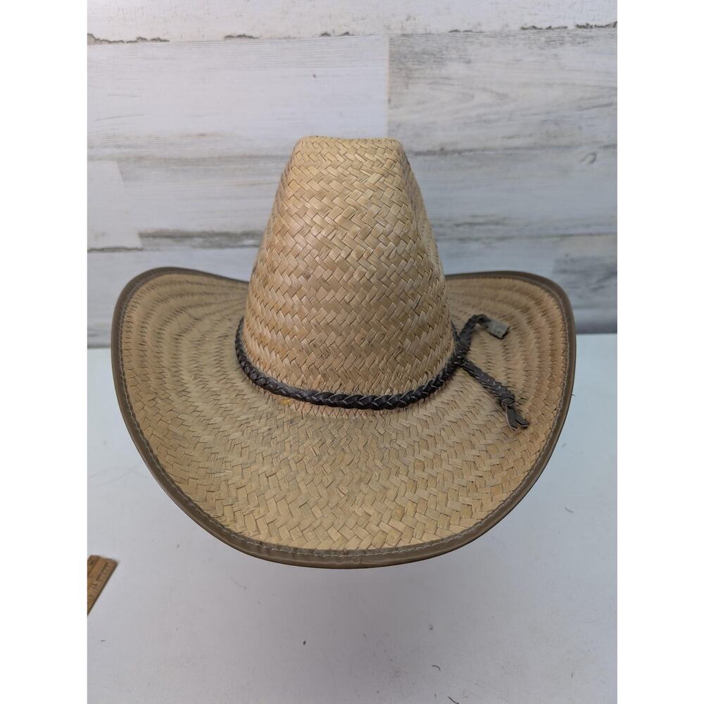 Straw Cowboy Hat Western Braided Band Wide Brim‎ Country Festival Mens Large Tan